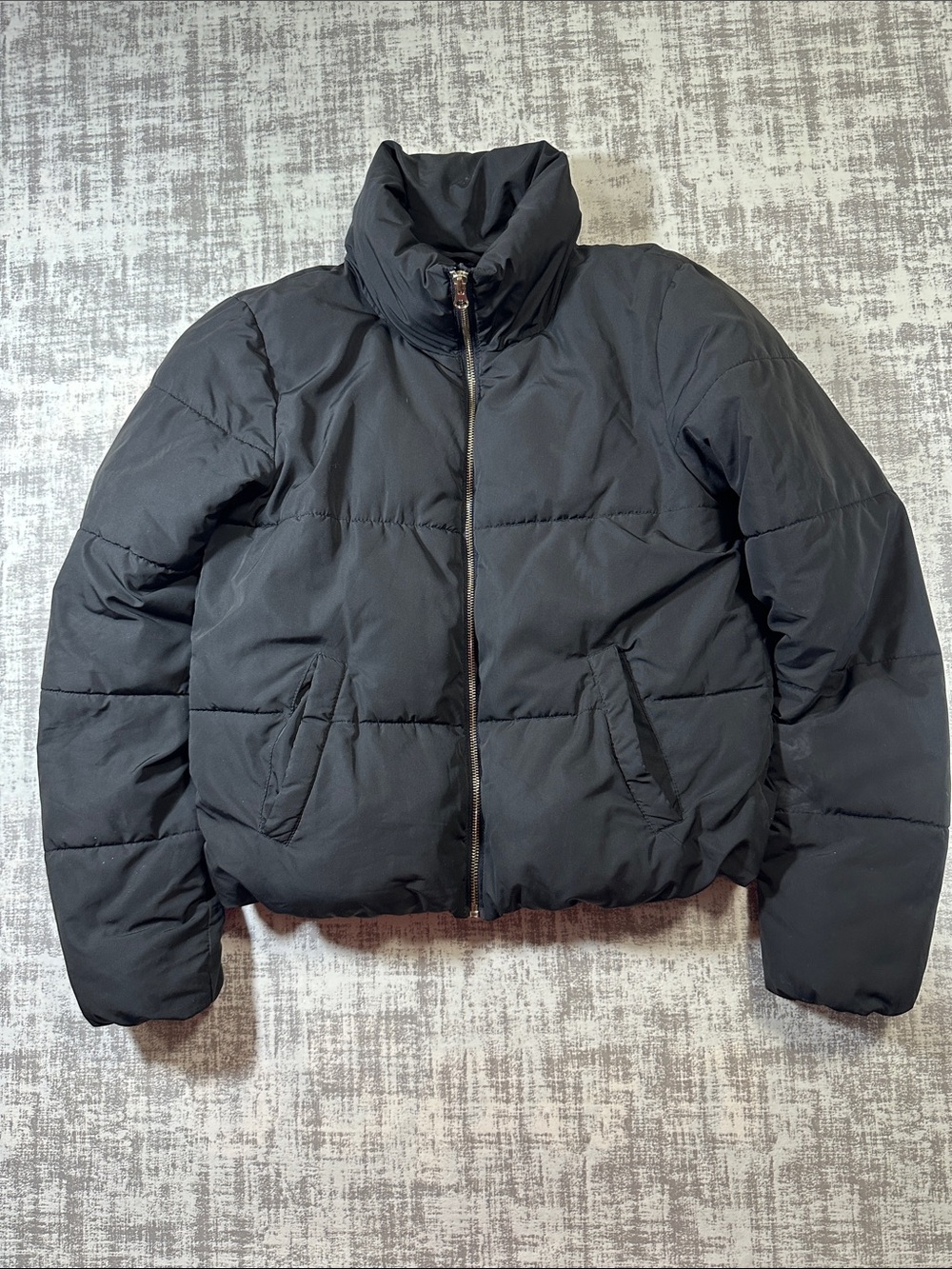 Women’s Black Puffer Jacket with High Collar